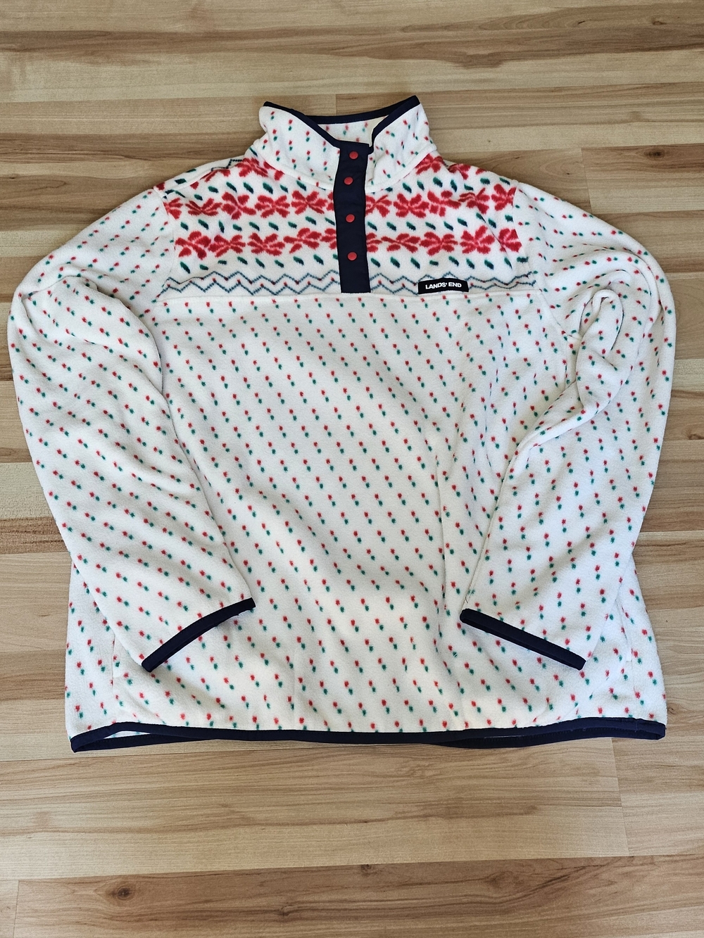 Lands' End Women's White Holiday Dot Fleece Pullover